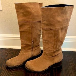 Distressed suede western-style boots